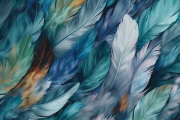 Beautiful colorful feather pattern texture background, Generative AI