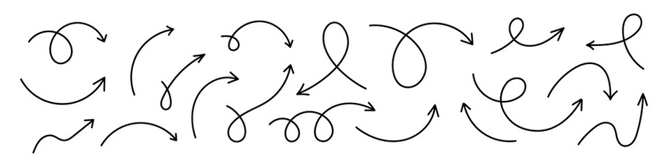 Wall Mural - curved arrows. set of vector hand drawn arrows. collection of pointers.