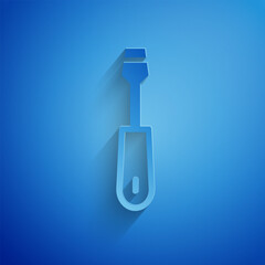 Poster - paper cut screwdriver icon isolated on blue background. service tool symbol. paper art style. vector