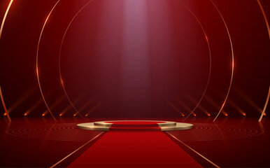 Wall Mural - red and gold podium with light effect