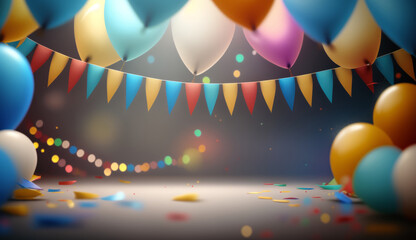 Wall Mural - Birthday background with balloons. Illustration AI Generative.