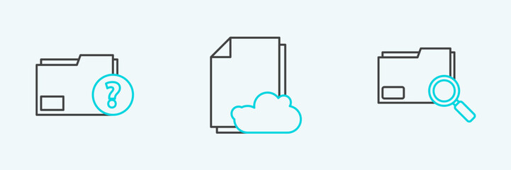 Poster - Set line Search concept with folder, Unknown document and Cloud storage text icon. Vector