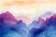 Watercolor background. Beautiful simple watercolor painting of mountains during dusk. generative ai. Watercolour background with beautiful cold hues
