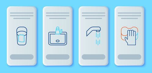 Poster - Set line Washbasin, Shower head, Bucket with rag and Cleaning service icon. Vector