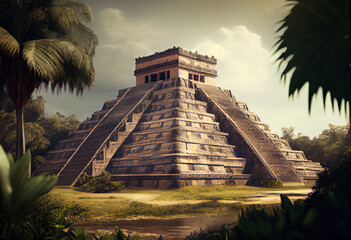 chichen itza pyramid country concept, contemporary colors and mood social background. Generative AI technology	 Generative AI technology.