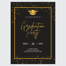 Luxury Graduation Party Poster Invitation  With Graduation Cap Hat Vector Template