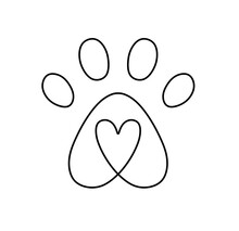 Vector Isolated One Single Paw Print With Heart Inside  Colorless Black And White Contour Line Easy Drawing