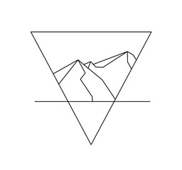 Wall Mural - Vector isolated mountains inside triangle shape colorless black and white contour line easy drawing