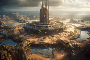 Wall Mural - ancient alien city or base on an alien planet. lost ancient civilizations heritage concept. created 