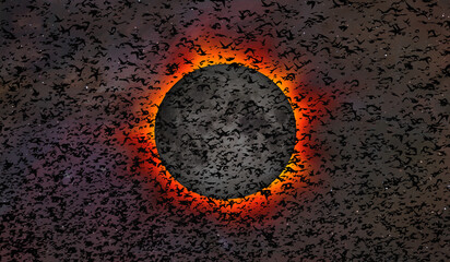 Poster - Beautiful large flock of starlings - The natural phenomenon - Solar Eclipse 