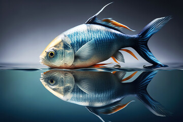 surreal image of a fish in and out of water, studio. Ai generated.