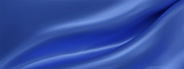 Abstract blue silk vector background. Luxury blue cloth or liquid wave. Abstract or blue fabric texture background. Blue Cloth soft wave. Creases of satin, silk, and Smooth elegant cotton.