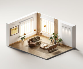 Poster - Isometric view living room muji style open inside interior architecture 3d rendering digital art