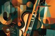 Abstract jazz art featuring trumpet, contrabass, saxophone, and piano. Generative AI