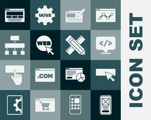 Poster - Set UI or UX design, Front end development, Web and graphic, Site map, and Crossed ruler pencil icon. Vector