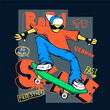 Born to skate. Freestyle poster with skateboarder teenager, graffiti lettering. Colorful cartoon Skateboard illustration. Sport print with dude on skateboard.