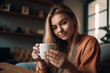 © Masson - Beautiful girl with cup of coffee at home, created with Generative AI Technology