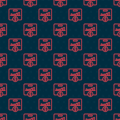 Poster - Red line KPI - Key performance indicator icon isolated seamless pattern on black background. Vector