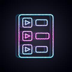 Aufkleber - Glowing neon line Music playlist icon isolated on black background. Vector