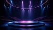 © ArtStage - The dark stage shows empty dark blue purple pin background. AI generated