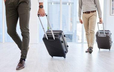 Poster - Currently out of the office. two businessmen on making their way to the airport from work.