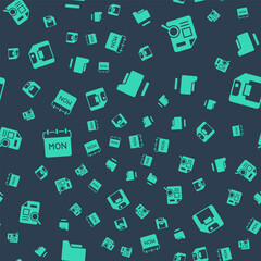 Poster - Set Document folder, with graph chart, Calendar and Floppy disk on seamless pattern. Vector