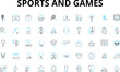 © Nina - Sports and games linear icons set. Football, Basketball, Tennis, Hockey, Rugby, Soccer, Baseball vector symbols and line concept signs. Volleyball,Golf,Swimming illustration