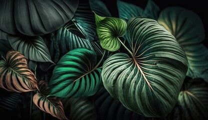Fototapete - Abstract green leaf texture on a natural backdrop including Asian tropical foliage Generative AI