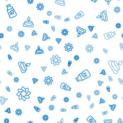 Poster - Set line Flower, Essential oil bottle and Aroma candle on seamless pattern. Vector