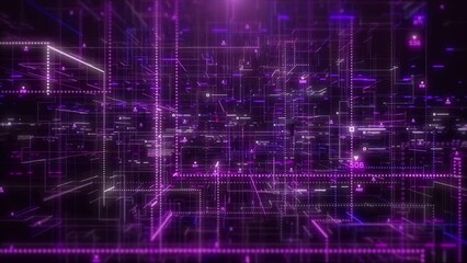 Leinwandbilder - Abstract technology background of digital big data simulation code, speed flicking, running line signal, hud interface system analysis dashboard 4K motion loop background.