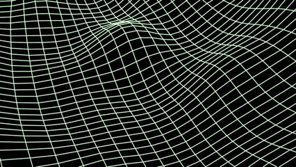 Geometric grid in three dimension space green on black 