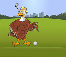 Bald Eagle Cartoon On Golf Field