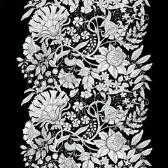 Poster - Fantasy flowers in retro, vintage, jacobean embroidery style. Seamless pattern, background. Vector illustration.