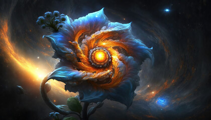 Wall Mural - a beautiful fantasy flower in a style of a black hole, scifi artwork, generative ai technology