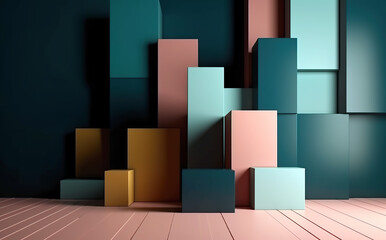 Wall Mural - Multicolored abstract background in 3D design. AI generated illustration.