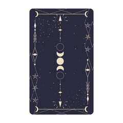 Tarot card set with mystic celestial border. Boho esoteric tarot card with moon and frame. Vector illustration. Sacred geometry celestial triangle