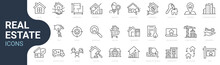Set Of Line Icons Related To Real Estate, Property, Buying, Renting, House, Home. Outline Icon Collection. Editable Stroke. Vector Illustration. Linear Business Symbols
