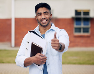 Leinwandbilder - With patience and persistence, you can pass too. a young man showing thumbs up while standing outside at college.