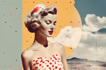 Retro stylefashion woman wearing trendy sunglasses. Pin up girl