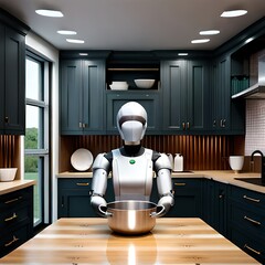 Wall Mural - Humanoid robot in a kitchen
