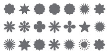 Sticker Star Shape, Badge, Star, Sale, Figure Star Oval Spiral Flowers, Starburst, Quality Mark, Sunburst And Retro Style Stars. Stickers, Badges, Achievement, Medal Set. Vector Illustration