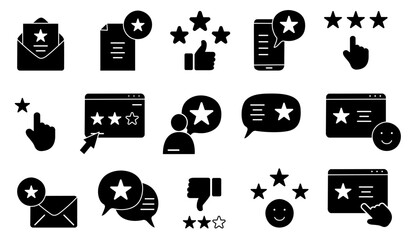 Poster - Feedback black icons. Rating, customer satisfaction, email