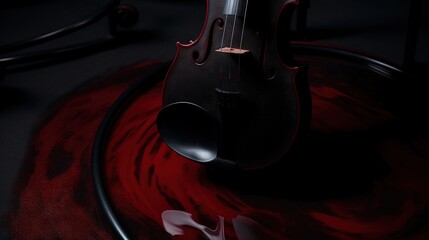 Wall Mural -  a violin sitting on top of a red liquid covered table.  generative ai