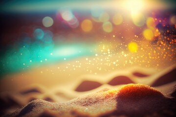 Wall Mural - Tropical summer sand beach and bokeh sunlight. Product Background. Copy space