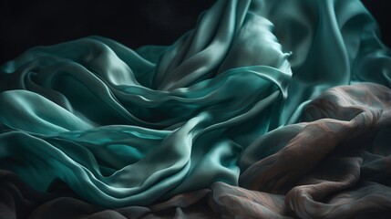  an abstract photograph of a blue and brown fabric on a black background.  generative ai