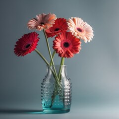 Canvas Print - Cheerful gerbera daisies in a bright vase. Mother's Day Flowers Design concept.