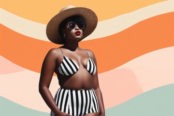 Wall Mural - Retro stylefashion african woman wearing trendy sunglasses. Pin up girl, ai generated