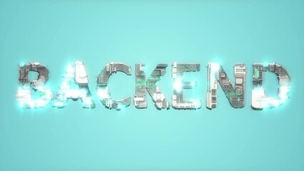 Poster - bright electrical light shining blue cybernetical text BACKEND - loop video