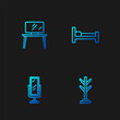 © Kostiantyn - Set line Coat stand, Big full length mirror, TV table and Bed. Gradient color icons. Vector