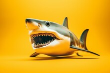 A Happy Shark On A Yellow Background. Generative AI